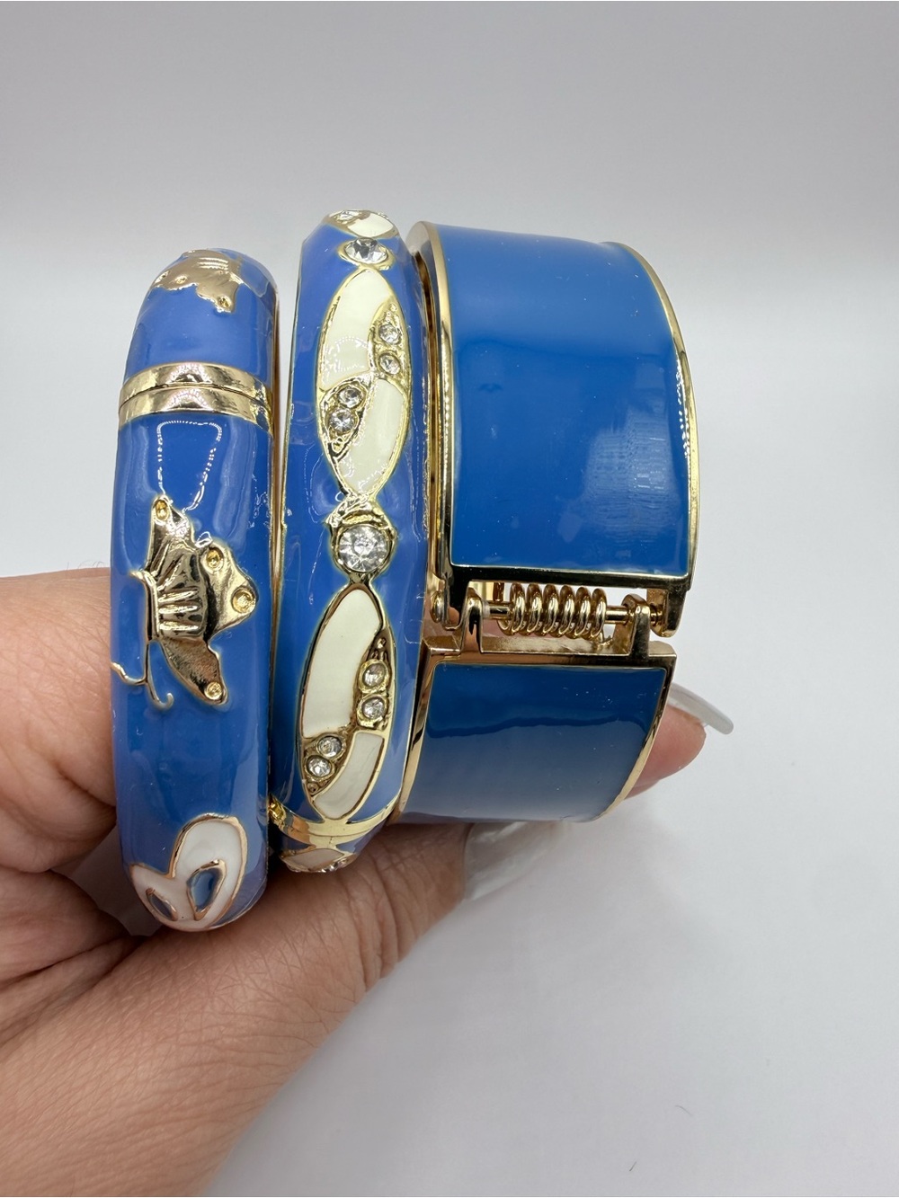 Blue Enamel Gold-Tone Bracelet Set with Crystal Accents